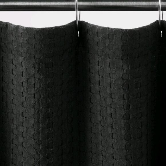 Juicy Couture Home Water Repellent Waffle Shower Curtain Liner- Black - Picture 4 of 7